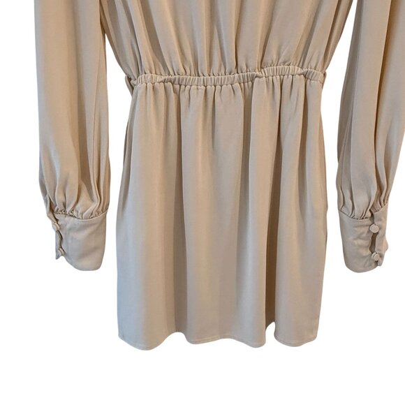 Alexis Levina Ivory Long Sleeve Mini Shirt Dress Elastic Waist Size S Crepe - Picture 12 of 12